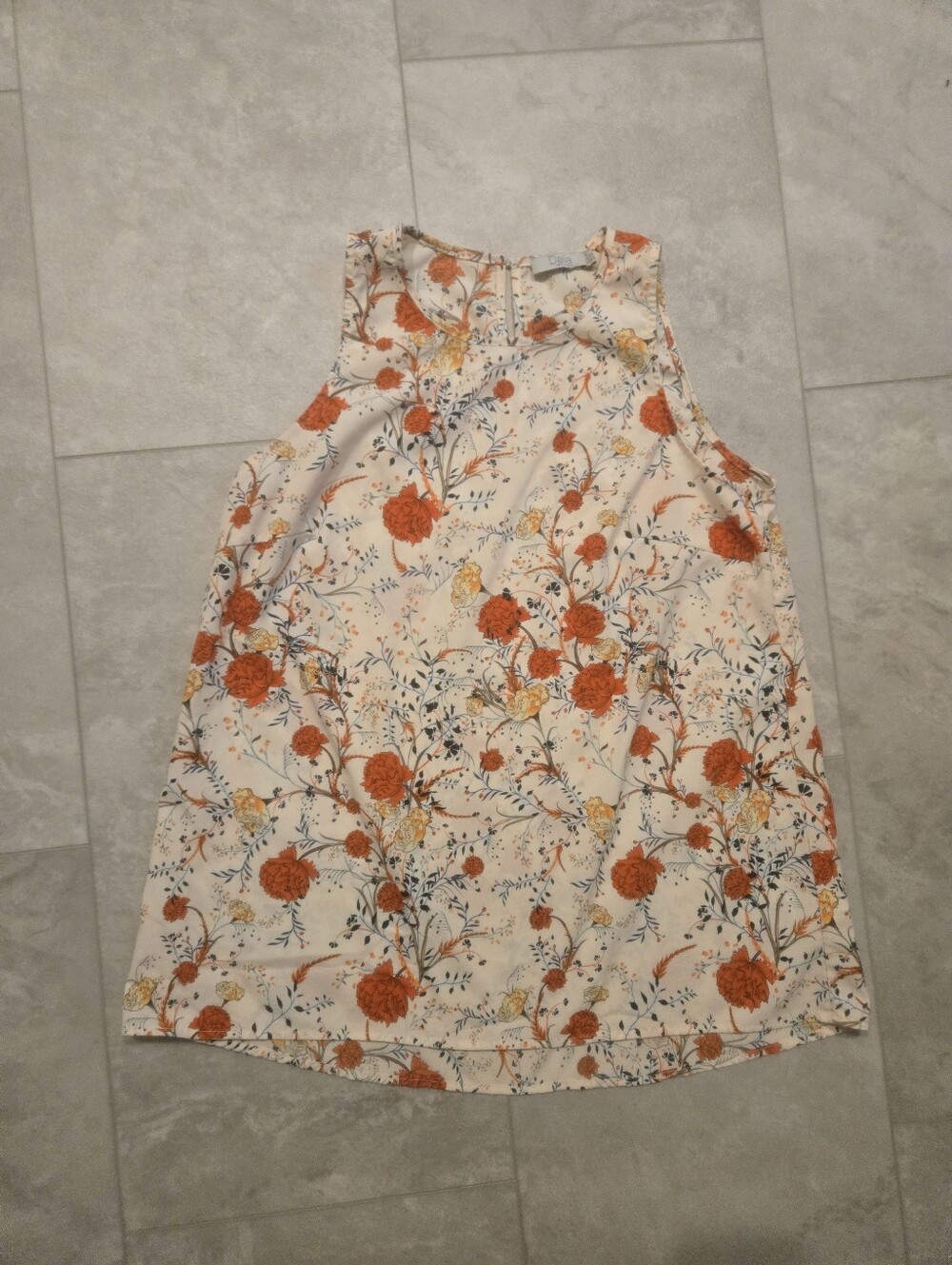 Dalia Floral Sleeveless Tank Top - Cream/Orange, Size M